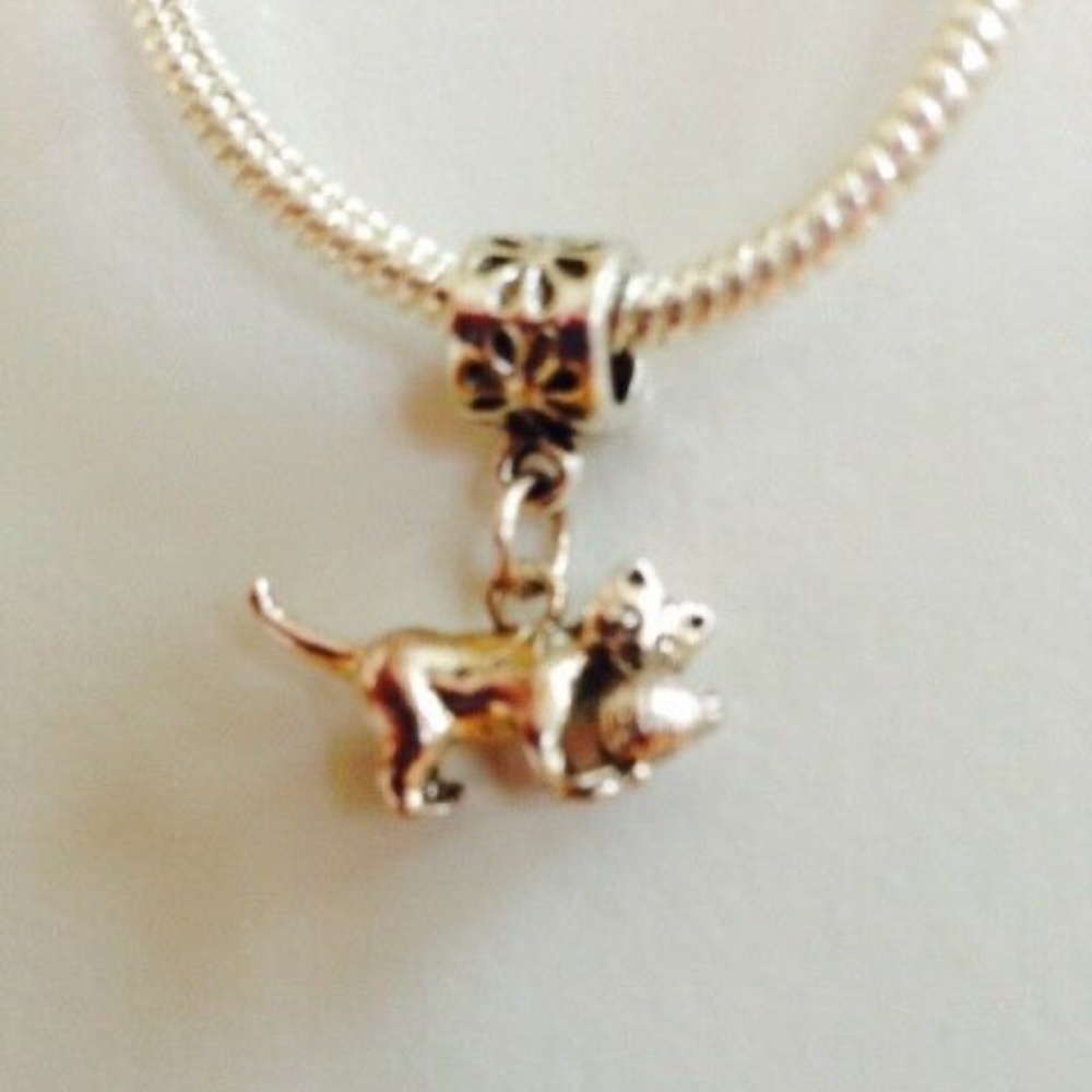 “CAT with Yarn” Sterling Silver Plated Charm For European Style Charm Bracelets